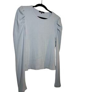 7 For All Mankind Puff Sleeve Ribbed Crew Neck in Baby Blue Size L